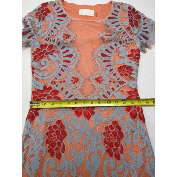 Storia Melody Floral Embroidered Cap Sleeve Empire Sheath Dress Pink Blue Size M - Picture 8 of 10